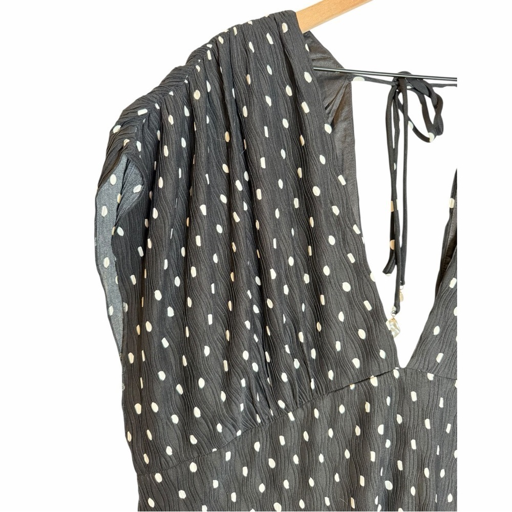 En Saison Darlene Midi Dress Polka Dot Black White Tie Back Deep V | Plus 3X - Picture 6 of 14